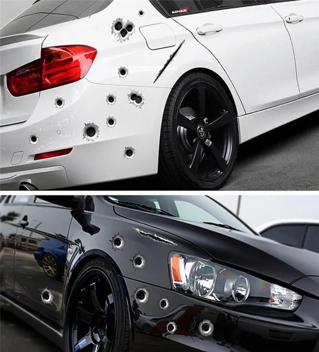 New Arrival Car Stickers 3D Bullet Hole Funny Decal Carcovers Motorcycle Scratch Realistic Bullet Hole Waterproof Stickers2565400