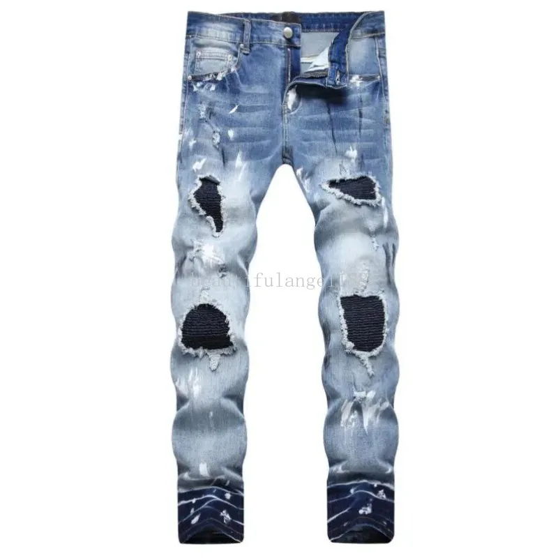 Jeans de créateur Jeans pour hommes et femmes, pantalons longs empilés, déchirés, High Street, rétro, peinture, Patch, trou, Denim, Streetwear