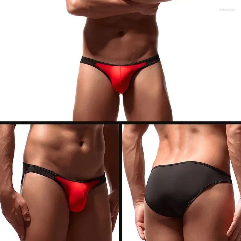 Sous-vêtements voir à travers les sous-vêtements sexy bikini slips glace soie hommes gay pénis pochette patchwork ultra mince lingerie