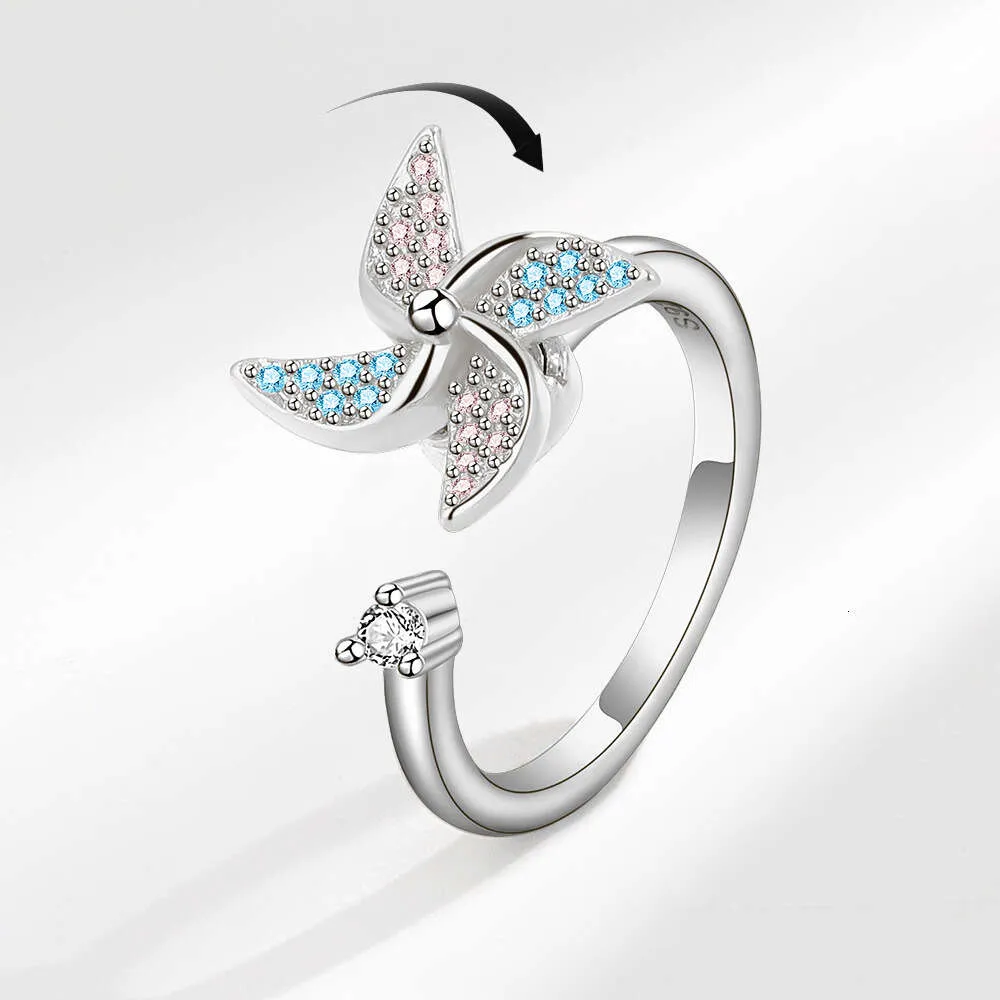 Rotating Ring with Rotatable Copper Inlaid Zircon Windmill Opening Ring, Female Design Feeling, Niche Accessory