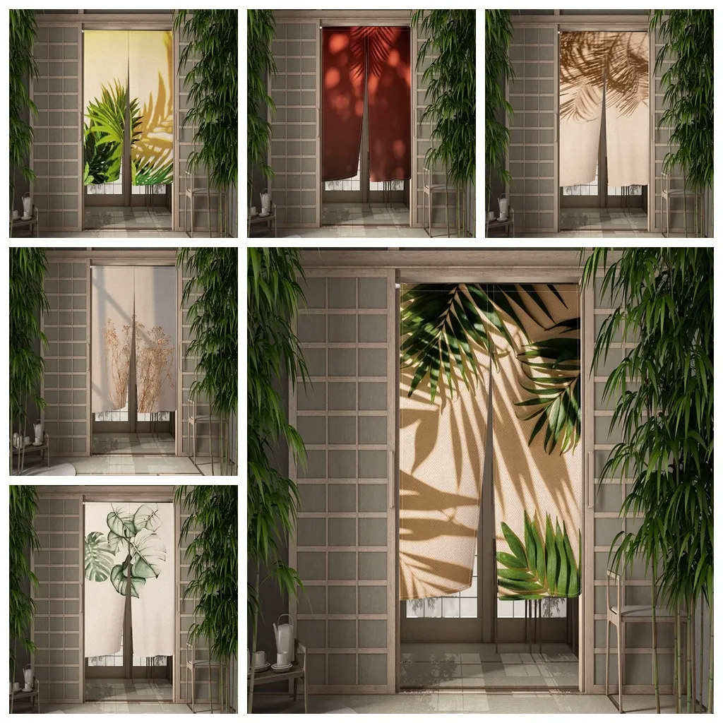 Шторы с зелеными листьями, дверная занавеска, японская перегородка, подвесная занавеска для кухни, спальни, входная дверь, декоративные Noren Cortinas