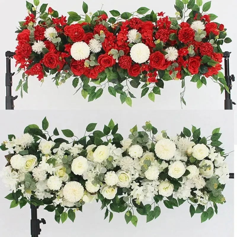 100 cm DIY Hochzeit Blumen Wand Dekor Arrangement Zubehör Seide Pfingstrose Rose Künstliche Reihe Dekoration Bogen Hintergrund 240314