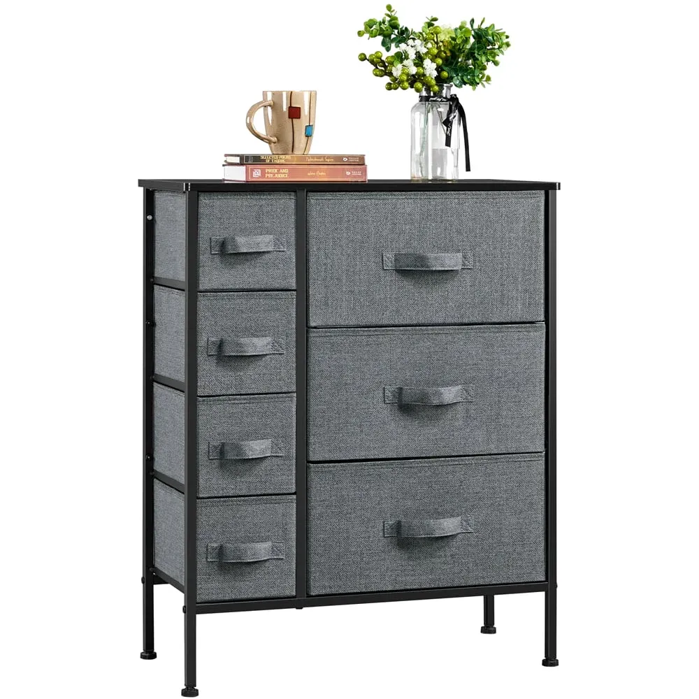 Drawers 7Drawer Fabric Storage Tower with Black Metal Frame, Dark Gray kitchen storage, A drawer in the living room