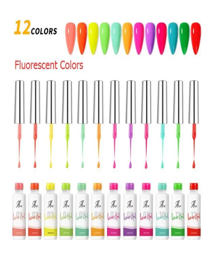 Fábrica fluorescente 12 cores pintura prego gel conjunto kit de longa duração fácil pintura uv gel arte gel unha polonês kit luz gelpolish col2797821