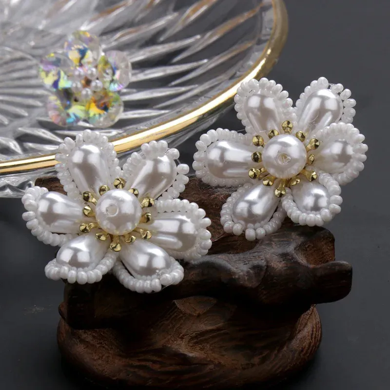 Parel oorbellen rond kleine rijst kralen Handgemaakte bruids bruiloft prom Accessorie Hair sieraden 240311