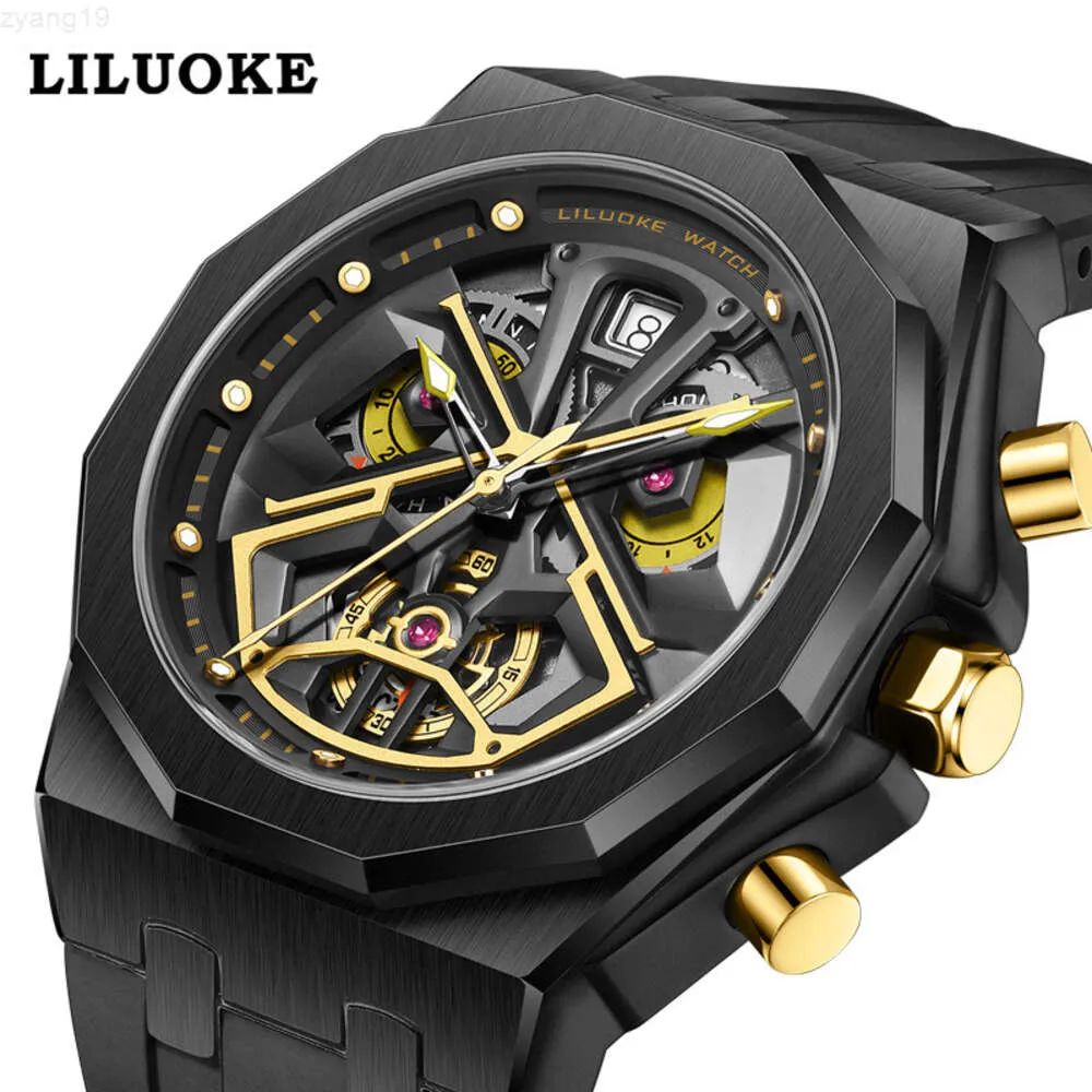 Liluoke 9003 Men Watch Fashion Red Rubber Strap Waterproof Quartz Watches Multifunction Sport Chronograph Man Casual Wristwatch