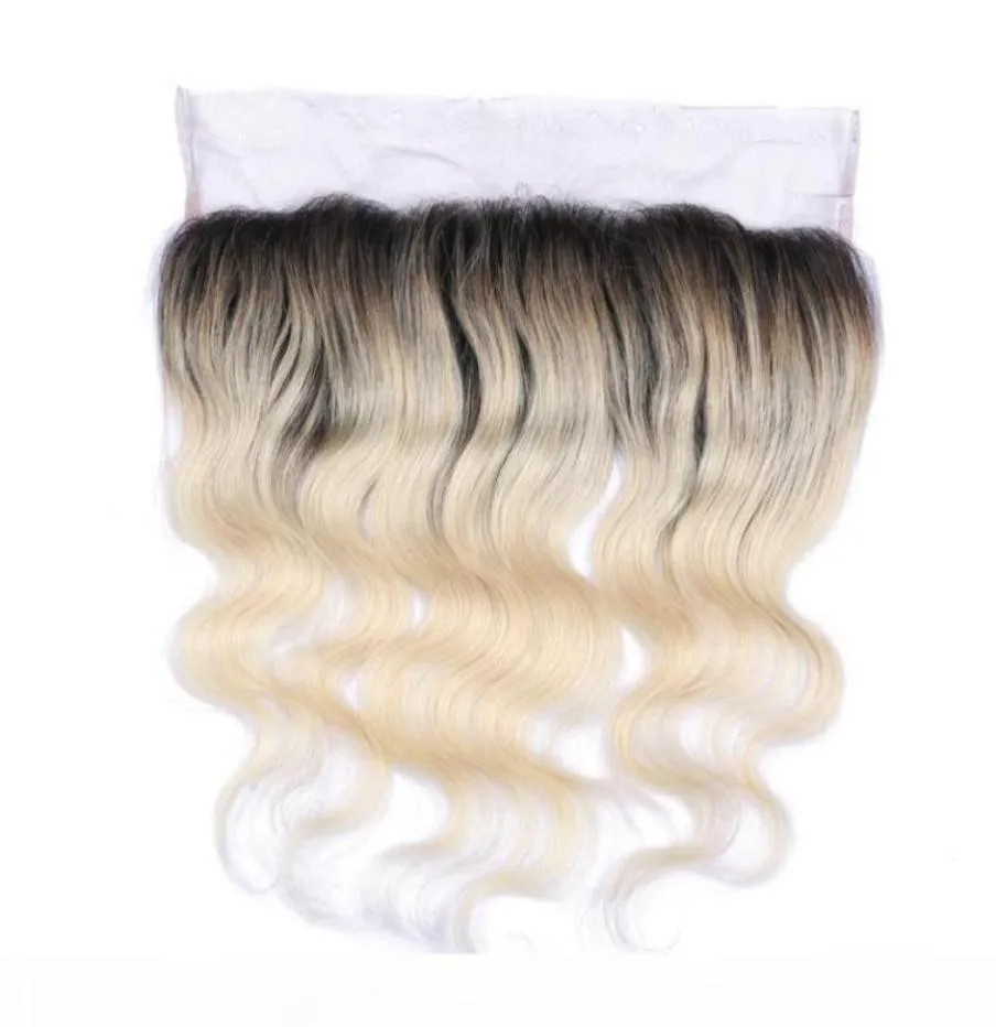 1B 613 Blonde Ombre Vierge Cheveux Brésiliens Vague de Corps 13x4 Oreille à Oreille Pleine Dentelle Frontaux Pas Cher Bleach Blonde Ombre Dentelle Frontale Clos2028444