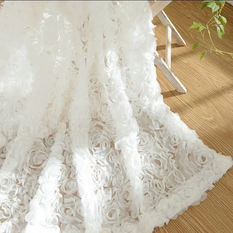 Gordijnen Koreaanse Creatieve Witte Kant 3D Rose Gordijnen Voile Aangepaste Raamschermen Voor Huwelijk Woonkamer Slaapkamer Franse Raam Tende