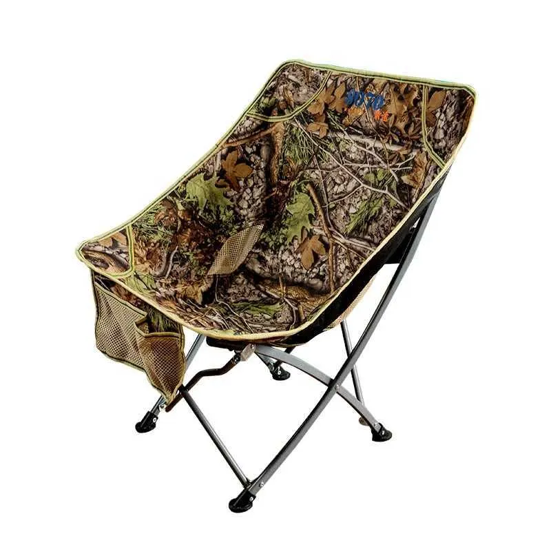 Kampmeubilair Draagbare camouflage-maanstoel Vissen Camping BBQ-kruk Opvouwbaar Verlengde wandelstoel Tuin Ultralight kantoormeubilair YQ240315