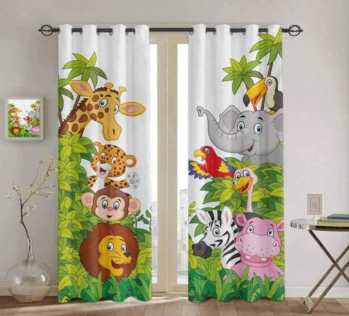 침실 부엌 커튼 만화 동물원 동물 컬렉션 정글 아이 창 커튼 거실을위한 커튼 장식 아이템 LJ204597748