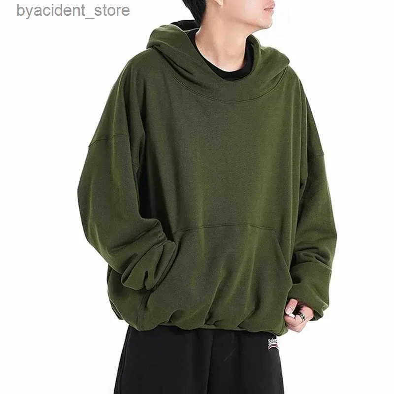 Sweats à capuche pour hommes Sweatshirts Vintage Couleur unie Noir Vert Bleu Gris Sweat à capuche de qualité supérieure Double couche Pulls à capuche Sweat-shirts surdimensionnés Hommes Femmes L240315