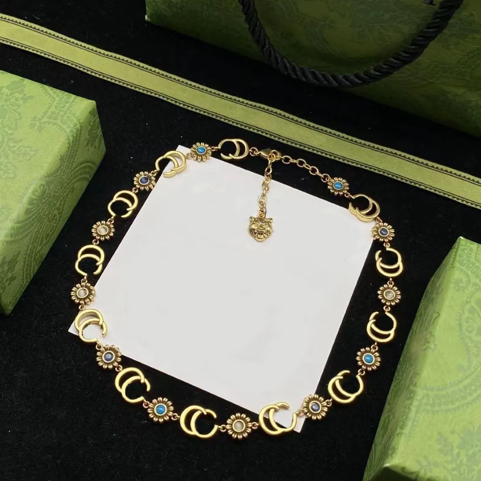 Gold- und Silber-Edelstein-Sonnenblumen-Kettenhalskette, Markendesigner-Halsketten, speziell für Frauen, personalisierter Designer J218z