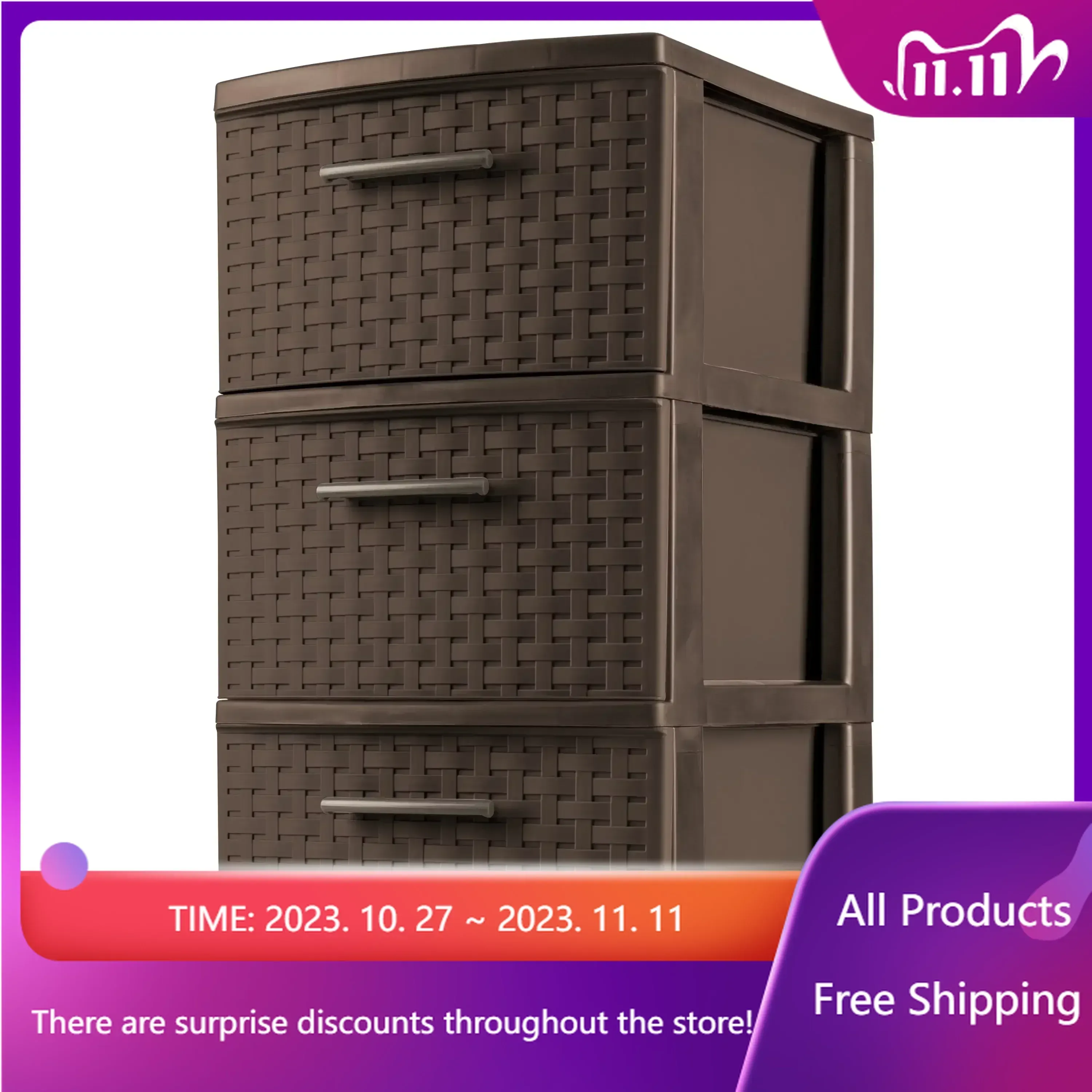 Drawers 3Drawer Weave Tower, Espresso Organizer Drawer Storage Drawers Fast Transportation Sales promotion