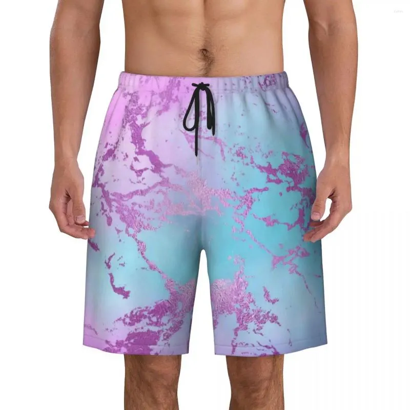 Shorts pour hommes rose bleu violet conseil été Glitzy marbre classique plage pantalons courts hommes sport séchage rapide motif troncs