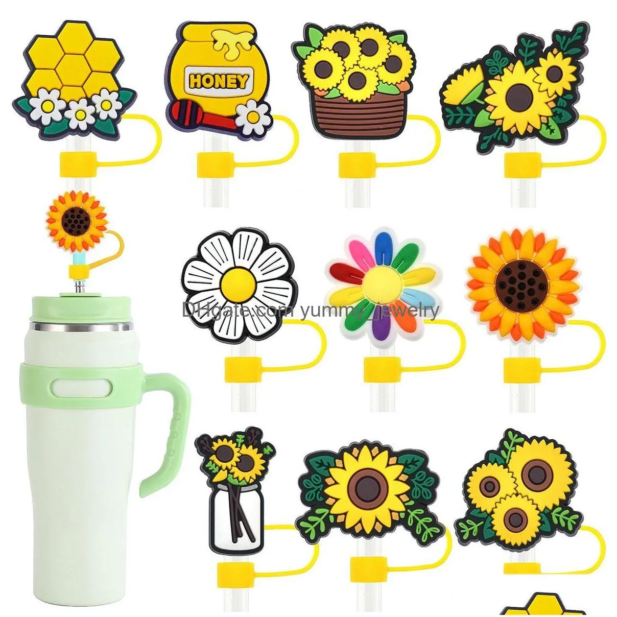 Boire Sts Bee Flower Sile St Toppers Accessoires ER Charms Réutilisable Anti-éclaboussures Bouchon Anti-poussière Décoratif 8Mm / 10Mm Party Drop Livraison Otjq3