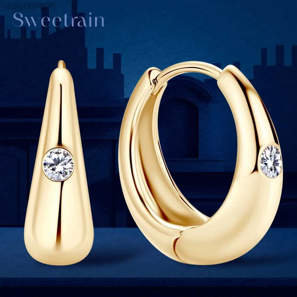 Charm Sweetrain 2.5mm 여성을위한 Moissanite 후프 귀걸이 925 Sterling Silver Plated Gold Huggie Hoops Earring 2023 Trend Fine Jewelryl2403
