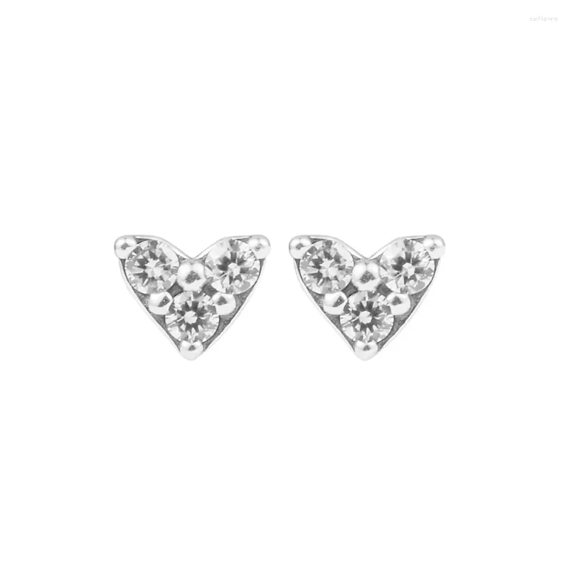 Stud Earrings Christmas Crystals Triple Stone Heart For Women 925 Sterling Silver DIY Fashion Small Jewellry Fine Girl