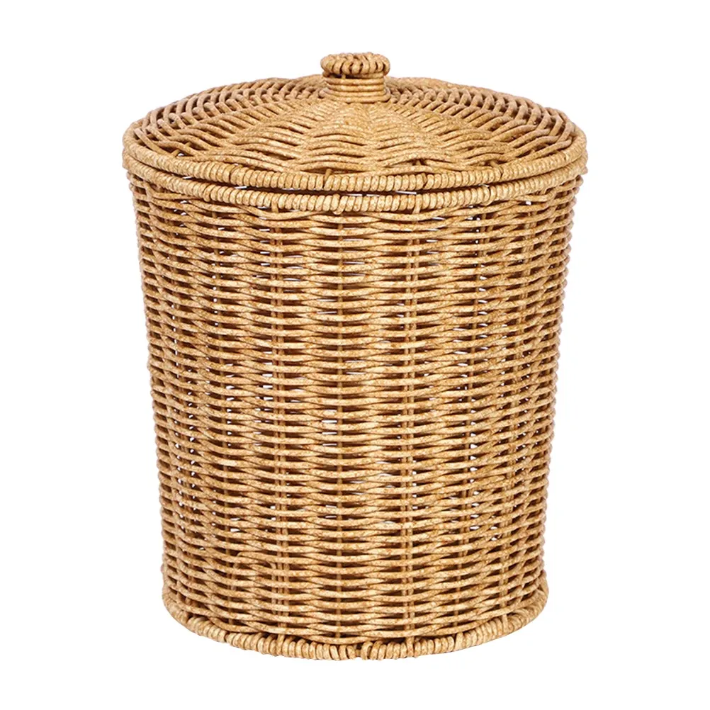 Cestini Cesto portaoggetti in vimini Pattumiera Rifiuti Cesti per biancheria intrecciata Cestino in rattan Cesto della spazzatura bianco Coperchio per vestiti Contenitore sporco di alghe