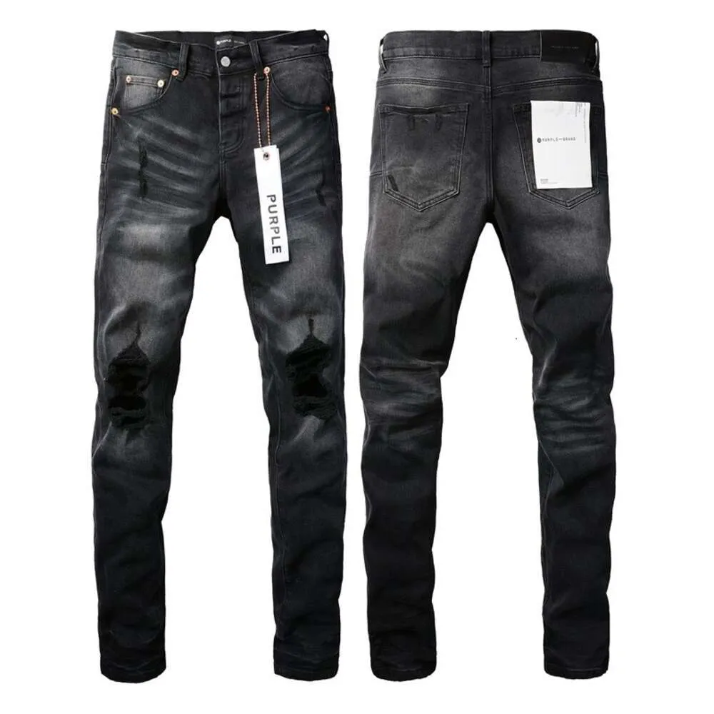 Nya designer jeans mens jeans trendiga lila märke jeans high street svart hål svart byxor mode rock väckelse jeans