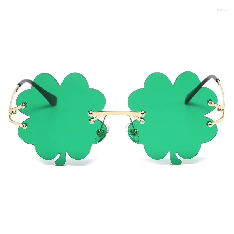 Solglasögon Green Leaves St. Patricks Day Irish Shamrock Costume Glasses Party Props Decorations Car Rimless UV400 Sun