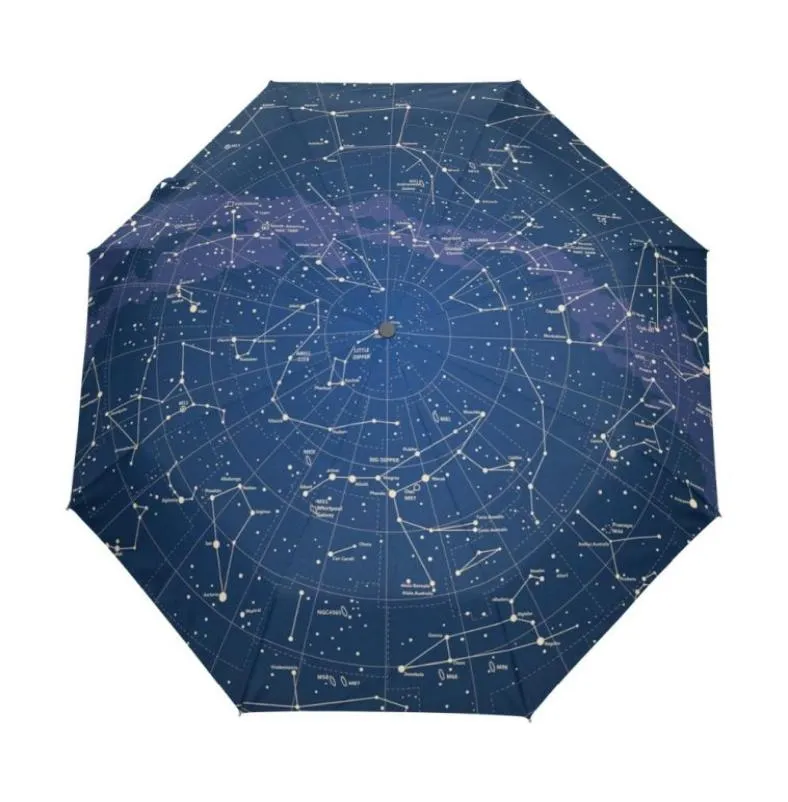 Criativo automático 12 universo galáxia espaço estrelas guarda-chuva mapa estrela céu estrelado guarda-chuva dobrável para mulher t2001171348860