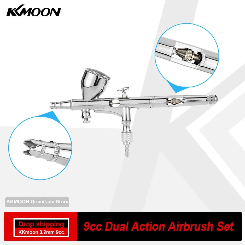 Kkmoon 0,2mm 9cc gravitation foder Dual Action Airbrush Set för konstmålning Tattoo Manicure Paint Hobby Spray Model Nail Tool 240304