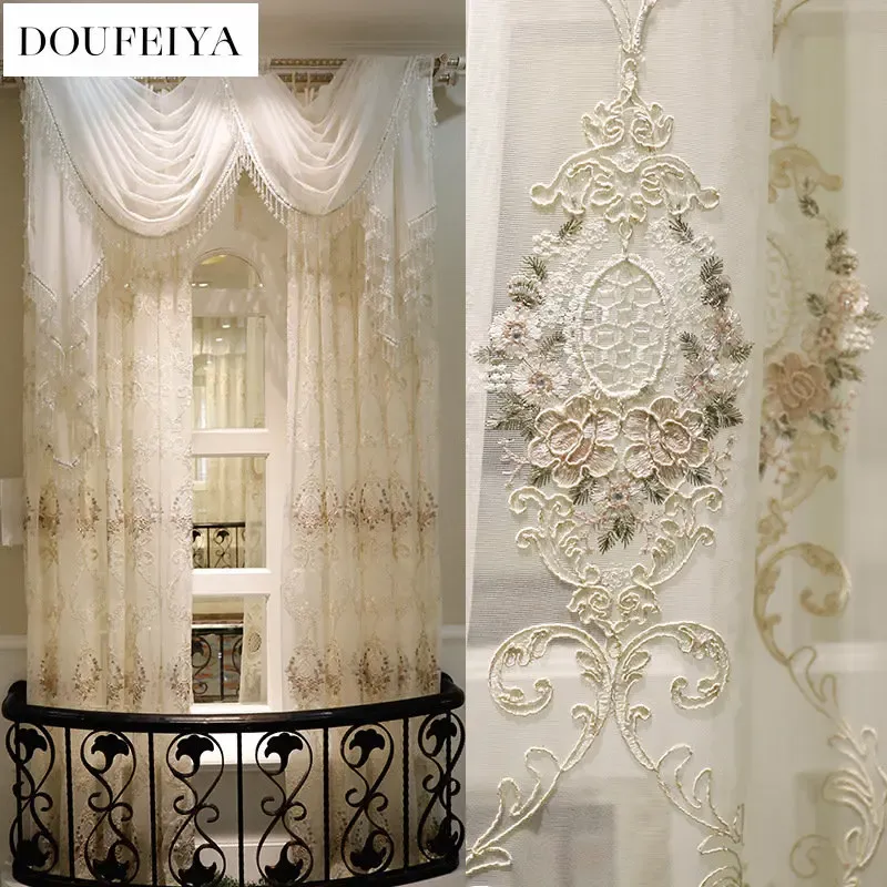 Curtains European Luxury Turkish Embroidered Curtains Sheer for Living Room Bedroom Floral Curtain Tulle Sheer Window Drapes Embroidered