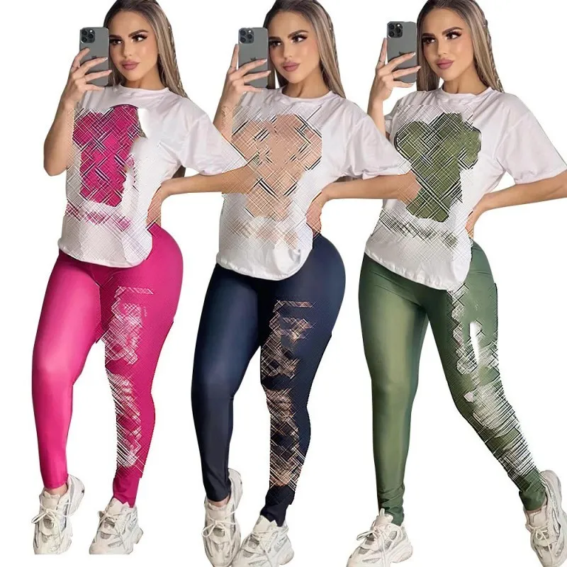 Designer 2024 Hosenanzug Frauen Zwei Stücke Jogger Set Neue Buchstaben Gedruckt Kurzarm Sexy Mode Strumpfhosen Anzüge DD0075