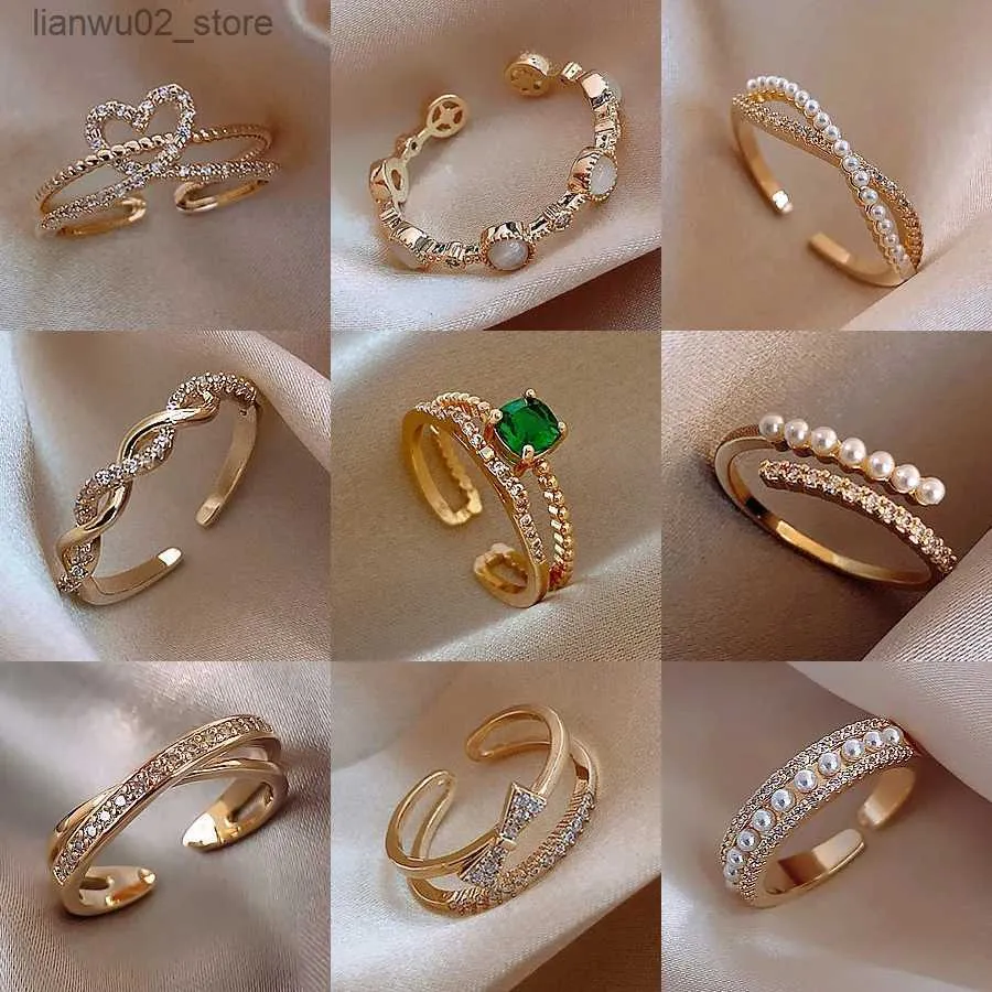 Anéis de casamento lats luxo ouro pérola zircão anel para as mulheres 2021 retro sexy anel aberto festa união anel moda elegante jóias presente q240315