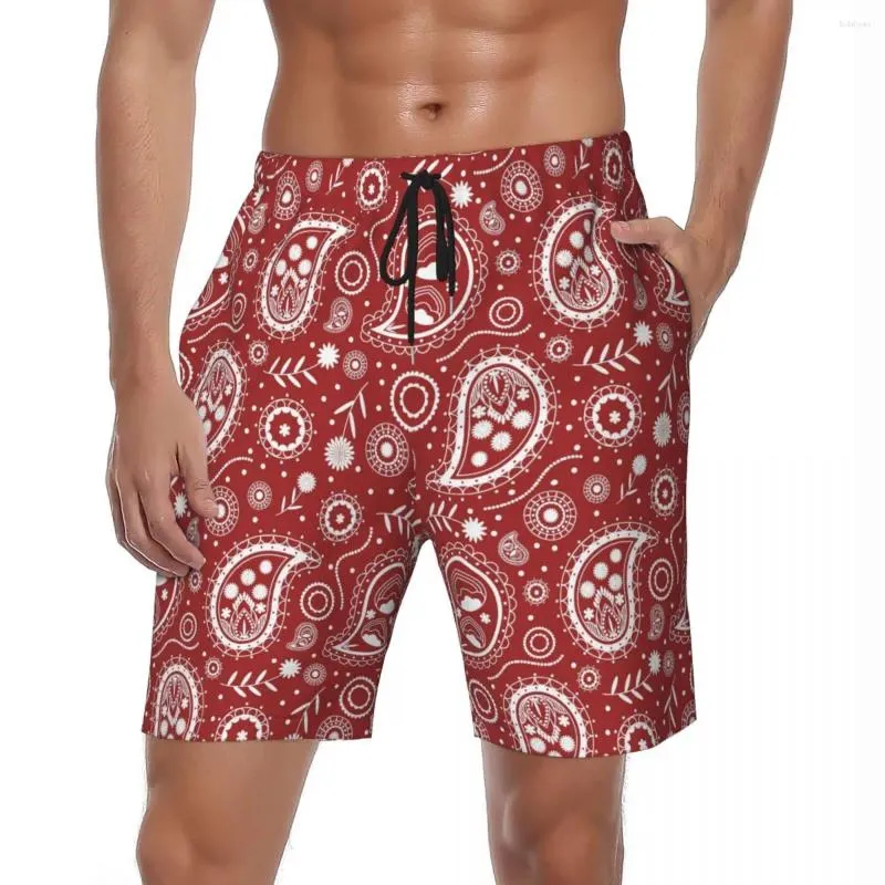 Erkek Şort Erkekler Yolu Floral Paisley Hawaii Beach Trunks Geleneksel Retro Hızlı Kuru Spor Fitness Artı Beden Kısa Pantolon