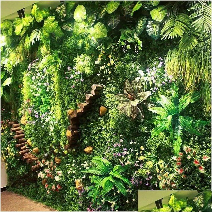 Couronnes de fleurs décoratives Décoration de fleurs artificielles Panneau mural Plante Faux Herbe Mariage St Mat Fond Dro Drop Livraison Ho Dhf4A