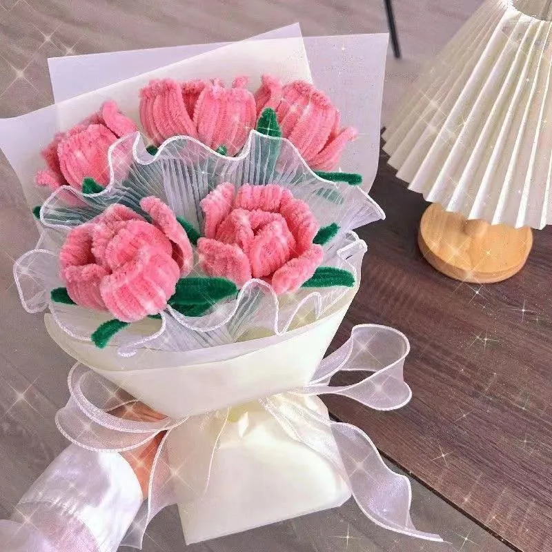 Decorative Flowers 1pcs Niche Handmade Roses Twisted Stick Diy Bouquet Gift Creative Finished Permanent Valentine'S Day