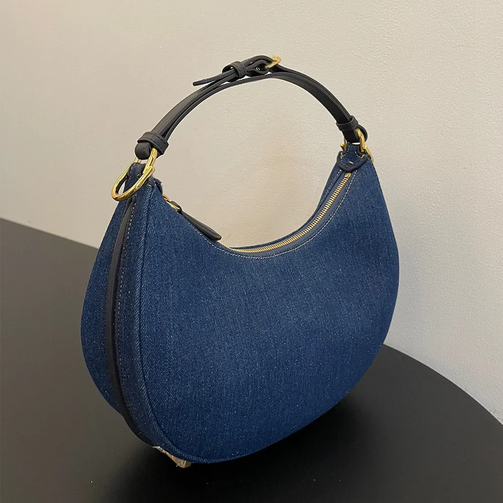 Sacs à bandoulière de créateur en denim Mode demi-lune Sacs sous les bras Sling Sac à bandoulière Lettres inférieures Pochettes Sacs à main de qualité miroir supérieure