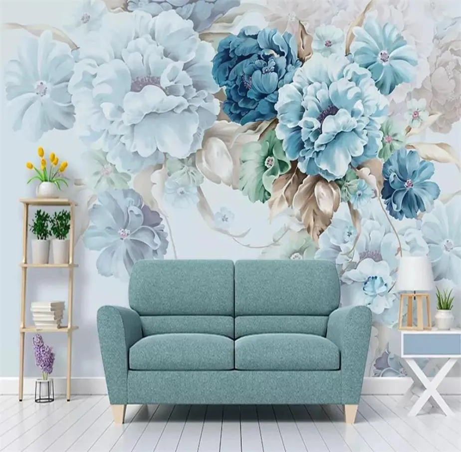 Carta da parati personalizzata Murale Nordic Fresco dipinto a mano Fiore di peonia Giardino Soggiorno TV Sfondo Pittura murale Po 3d Parete impermeabile3508597