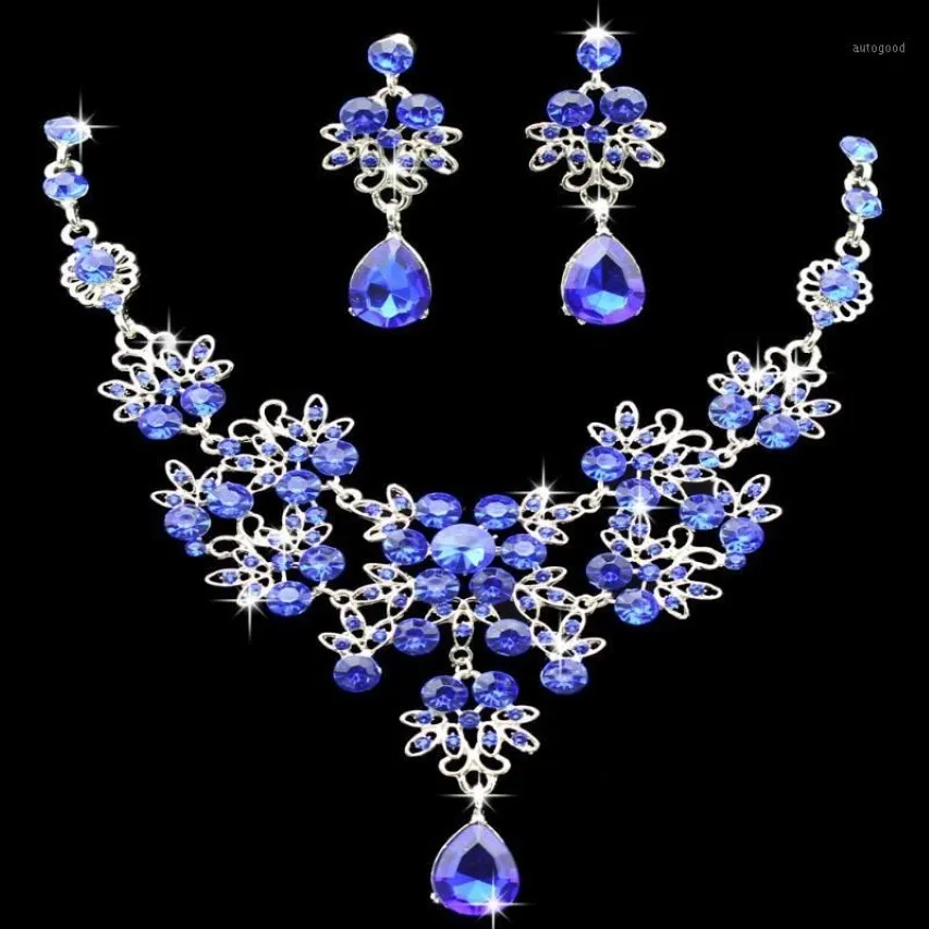Örhängen halsband kmvexo flera färger vatten droppe bröllop brud formella party prom smycken set crystal rhinestone brudar sets288f