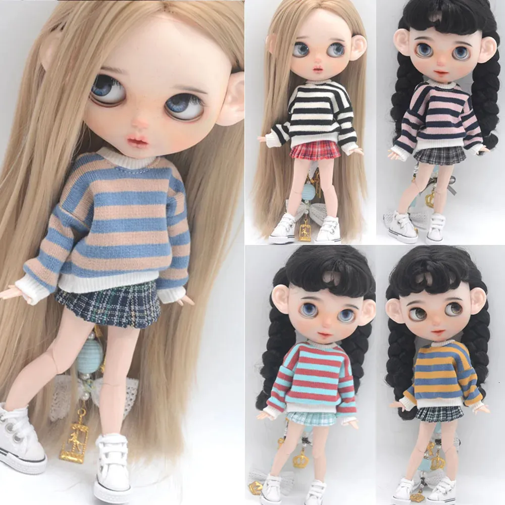 Clothes for doll three piece fashion sweater set fits Blyth Azone OB22 OB24 doll accessories 240315