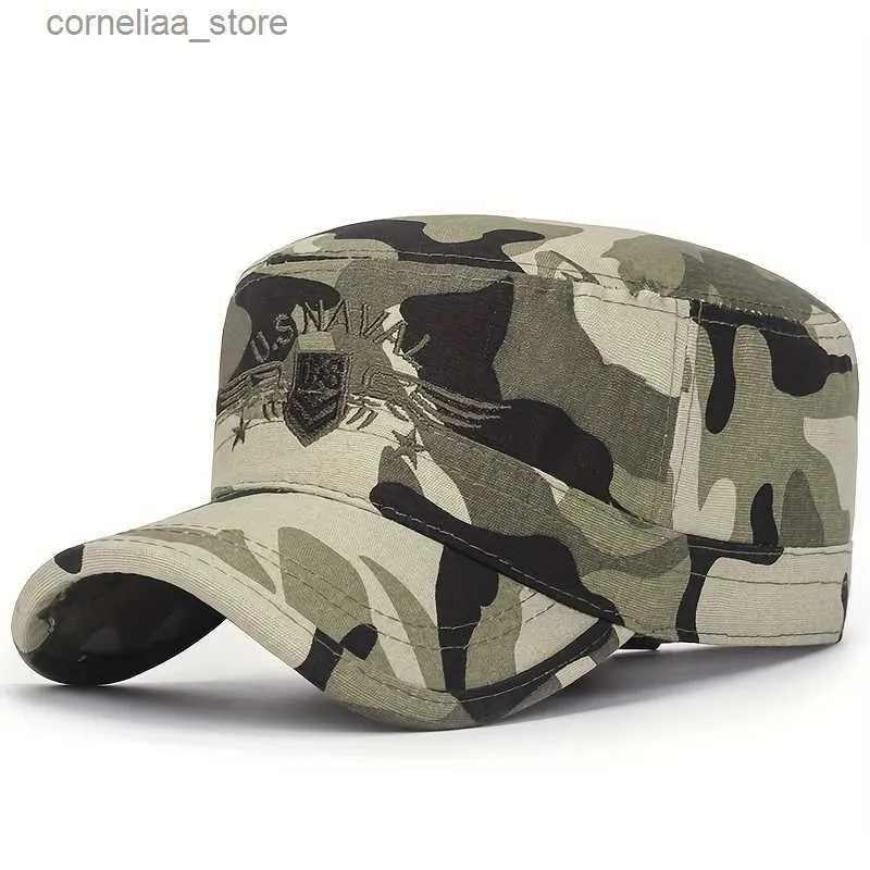 Ball Caps Mens Military Hats Camouflage Flat Top Hat Embroidered Army Caps For Outdoor Gorra Militar Caps For MenY240315