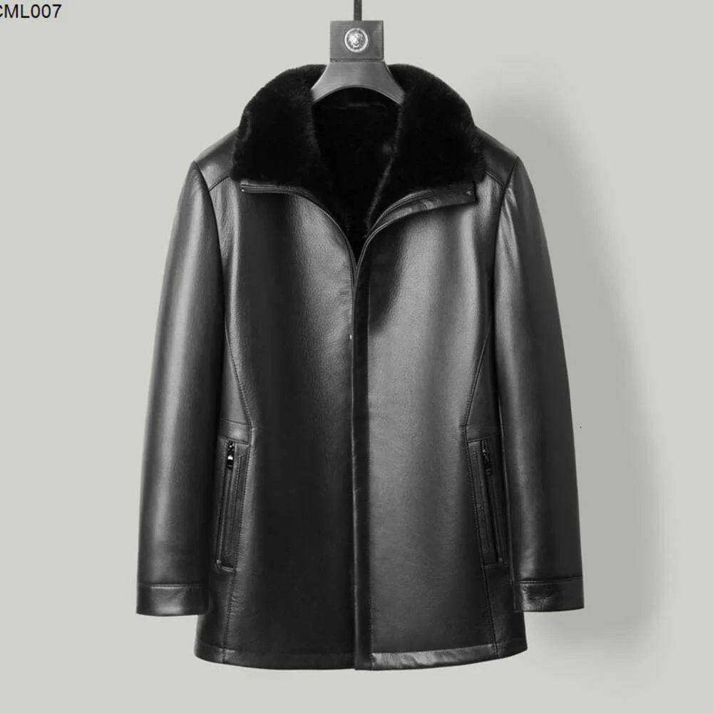 Haining Leather Coat Mens Goat Jacket Casual Medium Long Mink Liner Winter Fur