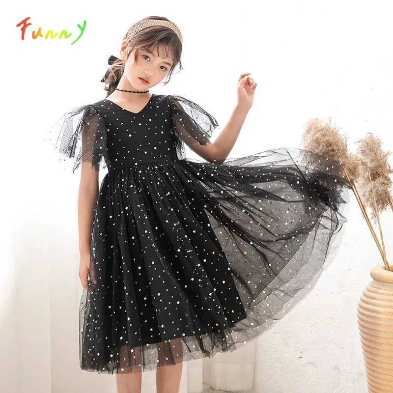 Robes de fille Robe de princesse fille avec paillettes robe en tulle pour mariage robe de bal taille haute manches papillon vestibule 4-16 ans 240315