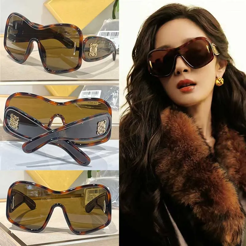 24ss nova máscara quadrada óculos de sol em acetato e nylon LW40121 Designer Mulheres Óculos de Sol Grande Quadro Borboleta Logotipo Ouro Polarizando Lentes UV400 Senhora Óculos de Viagem