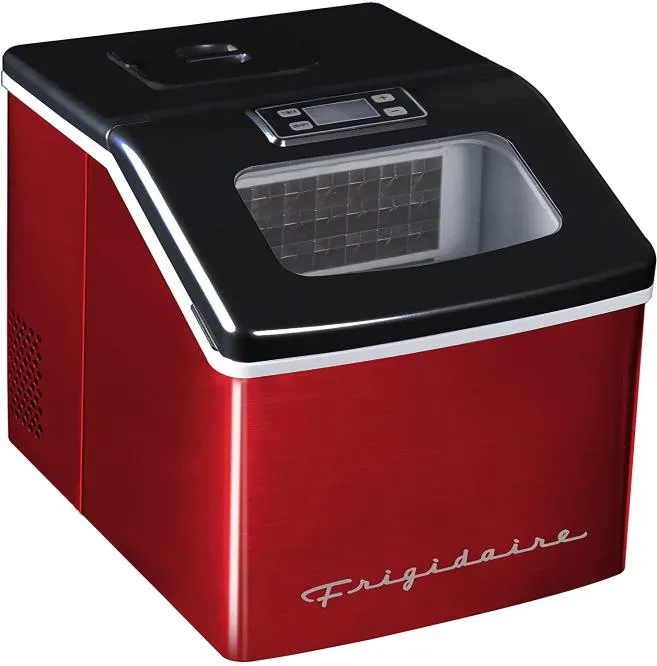 Frigidaire EFIC452SSRED XL 메이커는 하루에 40 lbsof clear Square Ice Cubes Stainless Red Steel2554981을 만듭니다.