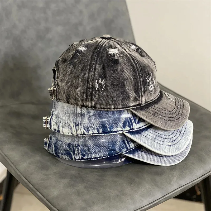 Vintage Washed Denim Baseball Cap - Distressed Jean Hat for  display picture 3