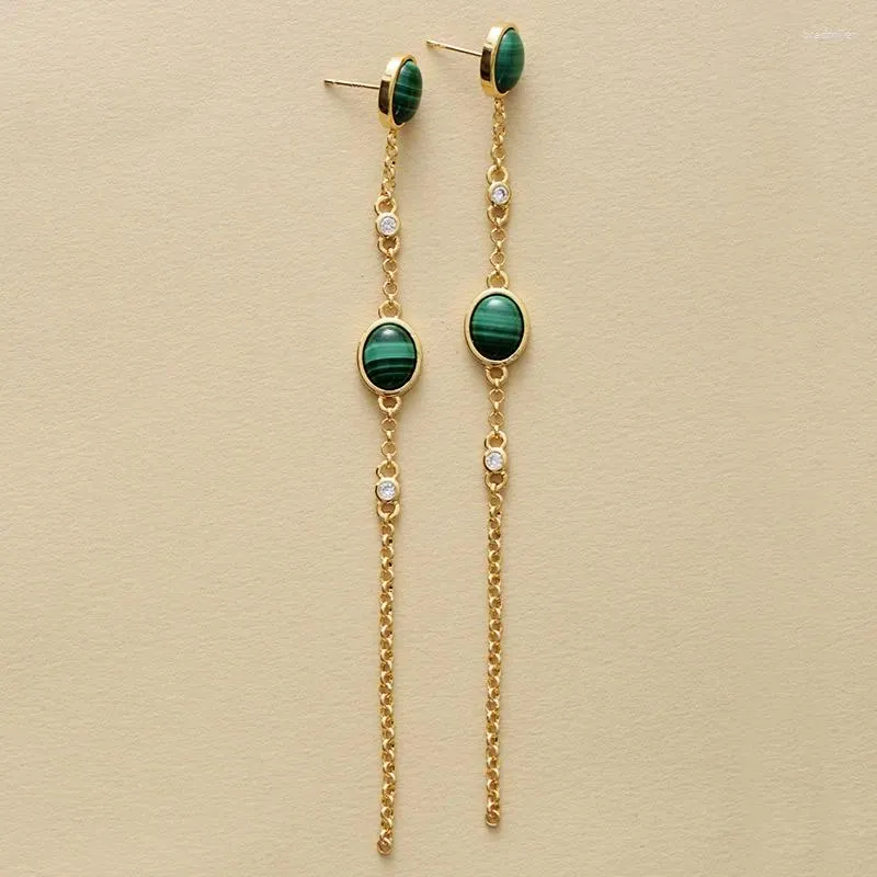 Stud Earrings Luxury Long Tassel Women Malachite Stones Chain Dangling Ear Rings Elegant Jewelry Bijoux Wholesale