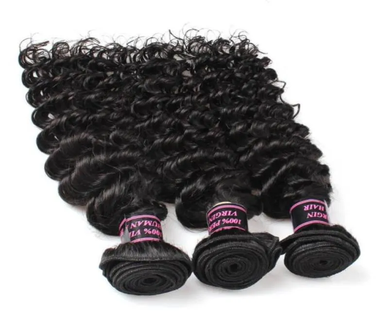 Hela billiga 8A brasilianska hår wefts 5bunds Deep Wave Virgin Hair Extensions Obearbetade peruanska indiska malaysiska30755942575272