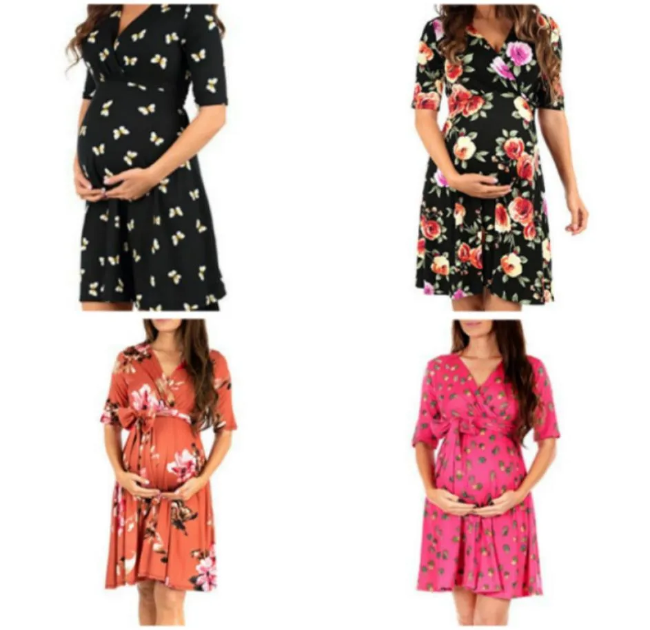 Pregnant women summer dress 2019 fashion Vneck clothing mother casual clothing postnatal women wear 1AR510DS13R7607396