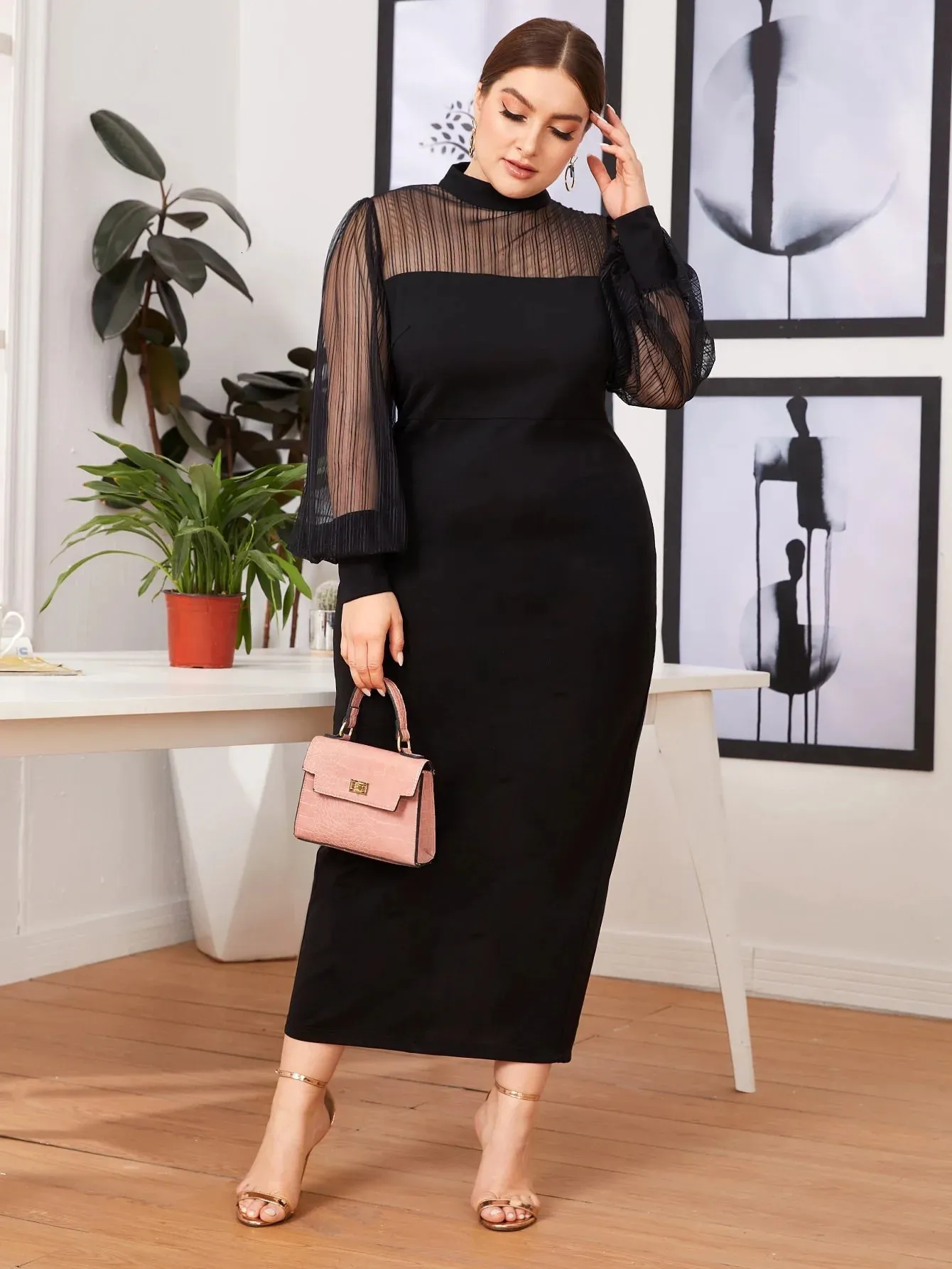 Elegant and Perrty Womens Long Dresses with Sleeves Black Party Commuting Plus Size Summer 2023 240311