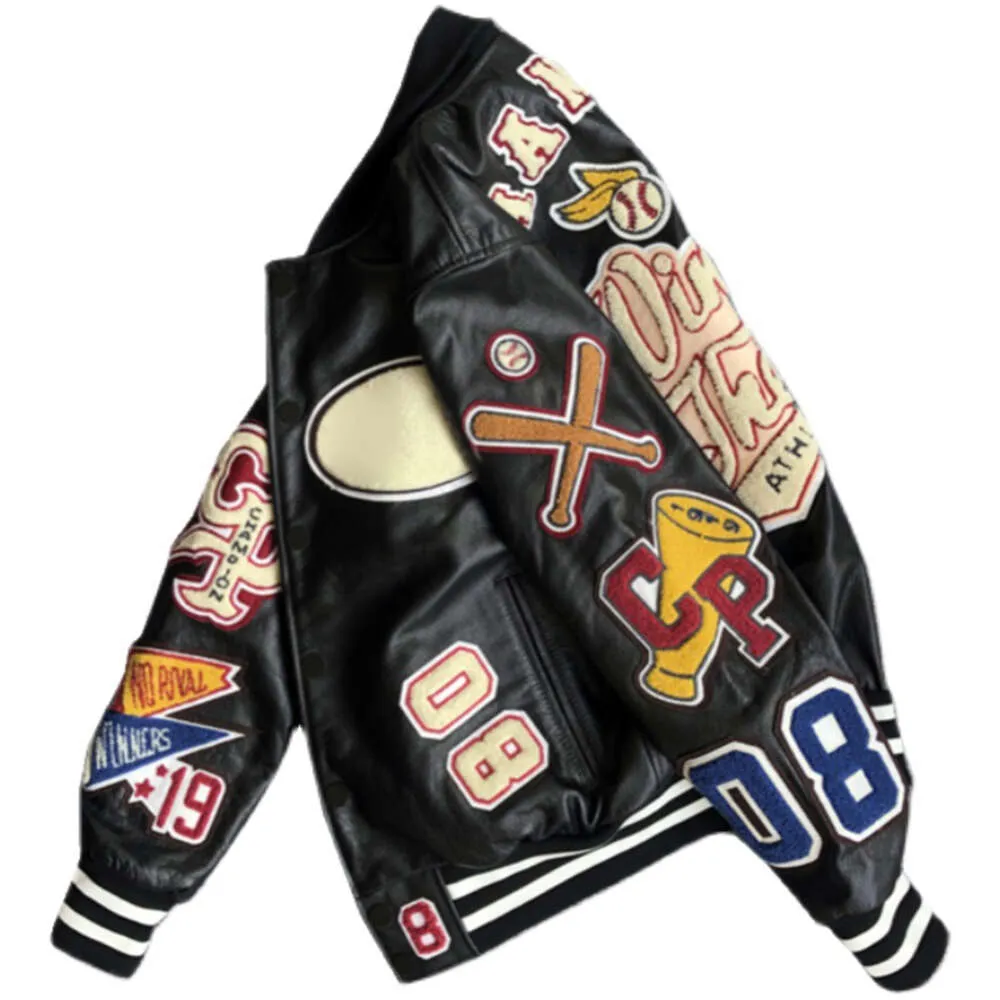 Nowy styl skórzany męski motocykl i jesienne hafty luźne baseballowe wypoczynek Varsity kurtka 87