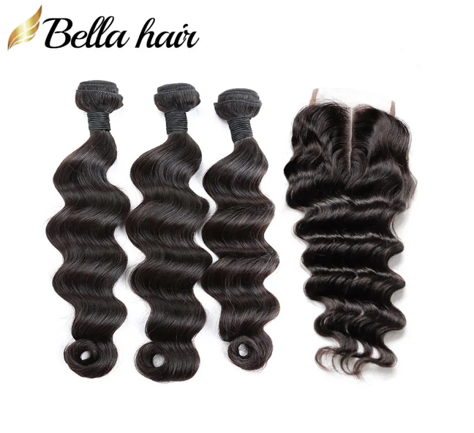 bella hair 100 fasci di capelli umani vergini non trattati con chiusura 4x4 capelli brasiliani profondi sciolti 3 pacchi e chiusura superiore 4 pezzi lotto2542389