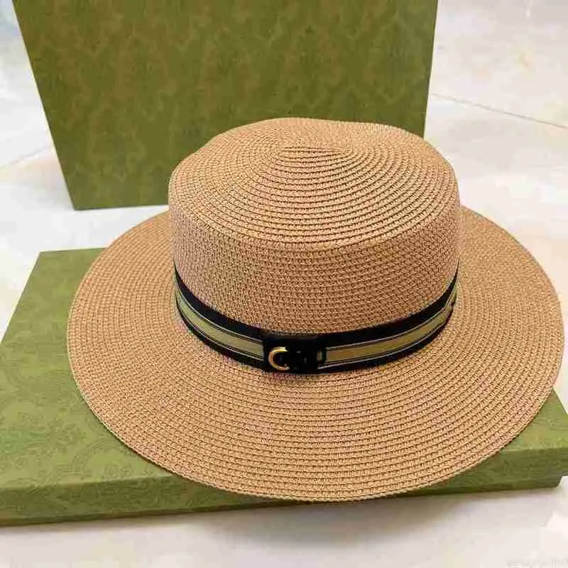 デザイナー23SSデザイナーワイドブリムストローハット男性用女性バケツ帽子レターGストローハットグラスブレードキャップサンハット高品質EL46 F0PJ
