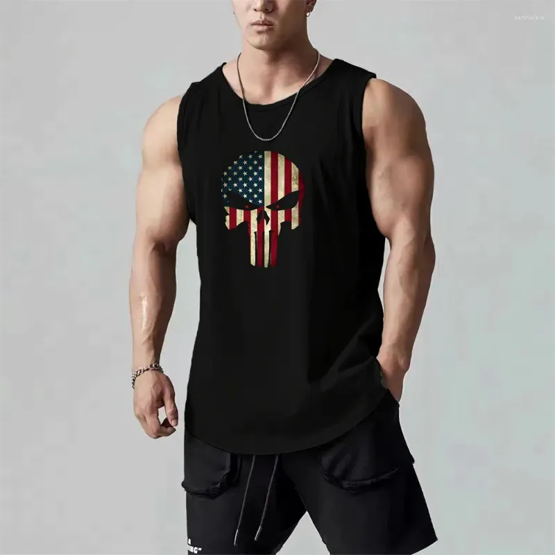 Männer Tank Tops Männer Schädel Gedruckt Gym Ärmelloses T-shirt Sommer Kleidung Basketball Fitness Schnell trocknende Unterhemden Weste